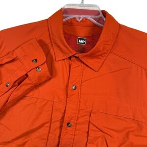 REI Co-op Sahara Hiking Shirt Mens XL Orange Long Sleeve Vented Technical Button